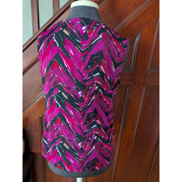 Jones Studio Womens Medium Sleeveless Cowl Neck Top Pink & Black Abstract Print - Picture 3 of 7
